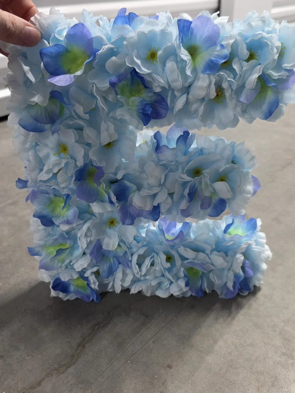 Handmade Floral Letter 'E' Accent Decor - Light Blue Artificial Flowers